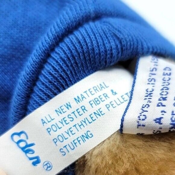 VTG Eden Paddington Bear Plush Brown 9.5" Yellow Hat Blue Sweatshirt Tag Attach - Picture 10 of 12